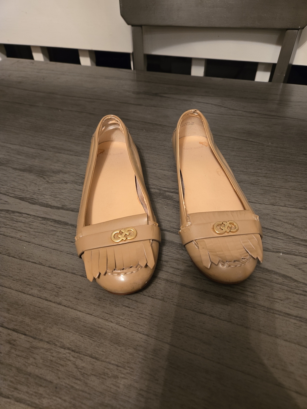 Cole Haan Cameo Loafer II Nude Brown Patent Leather Slip On Shoes Flat 7.5